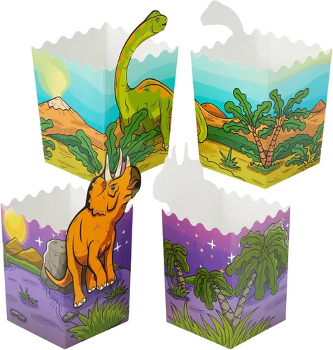 Vista 8 de BLUE PANDA Cajas de palomitas de maíz de dinosaurio, paquete de 60, multicolor, 4 diseños, cajas de palomitas de maíz a granel para suministros