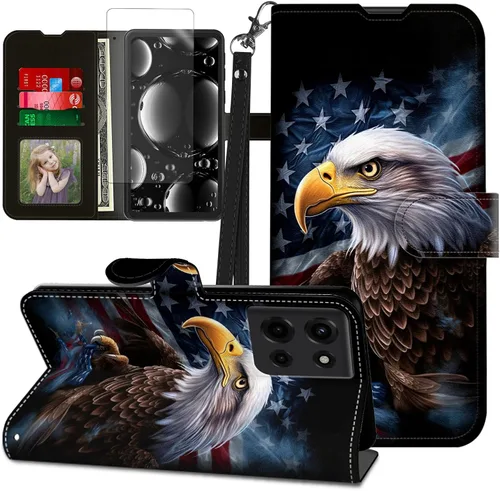 Vista 172 de Funda para Motorola Edge 2022 con protector de pantalla, soporte y tarjetero y correa para la muñeca, funda magnética para Moto Edge 2022 5G UW Lobo