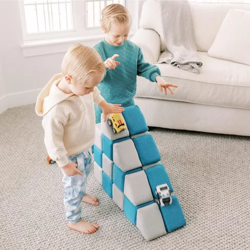 Vista 3 de Bloques de construcción magnéticos MagnetBlox de Freshly Picked para niños, set estándar, azul grisáceo