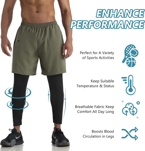 Vista 2 de WIRIST Workout Pants for Men, Gym Athletic Compression Pants Men, 2 in 1 Running Pants Men with Towel Loop