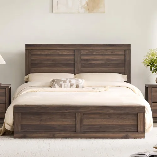 Vista 11 de KISLOT Marco de cama de madera con cabecero y estribo, natural, tamaño King