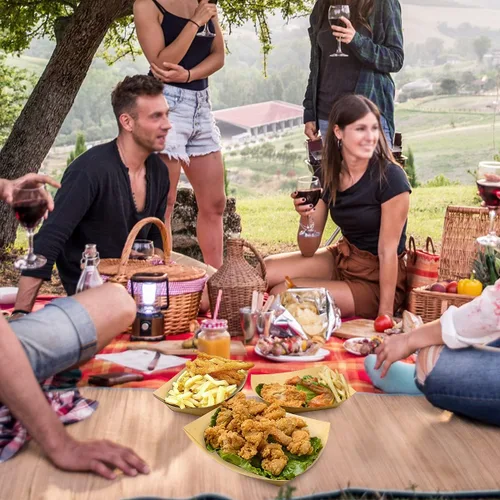 Vista 5 de Oomcu Paquete de 100 bandejas de papel resistentes de 3 libras, botes desechables de papel kraft marrón para aperitivos de fiesta, nachos, perros