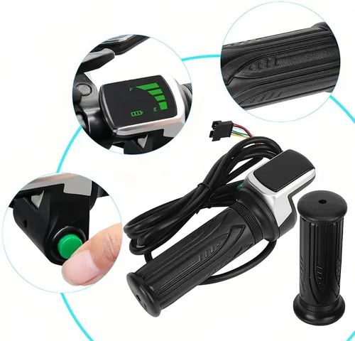Vista 2 de Empuñadura de acelerador de bicicleta eléctrica, manillar giratorio para mini 6 núcleos, agarre universal de bicicleta con interruptor pantalla LCD