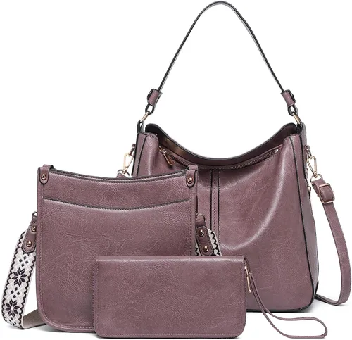 Vista 17 de Carteras para Mujeres 3PCS, Juego de Bolsos Cruzados Bolso Grande de Cuero Carteras de Hombro con Billetera Correas Ajustables para Damas Tote