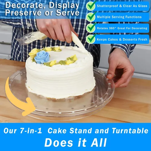 Vista 3 de 7in1 Rotating Multifunctional Acrylic Cake Stand with Lid & Cake Turntable