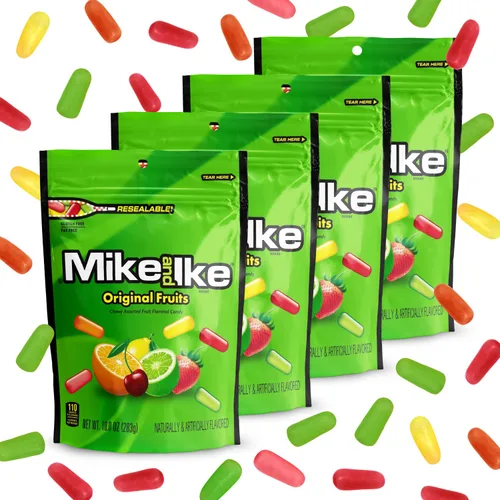 Vista 3 de Mike and Ike - Caramelos originales de frutas, paquete de 4 caramelos de cine de 10 onzas cada uno, dulces ideales para Mike e Ike para tus