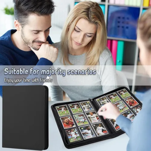 Vista 6 de Carpeta para tarjetas de 9 bolsillos, capacidad 540 con cierre de cremallera, de doble cara, resistente y elegante, protector de piel sintética