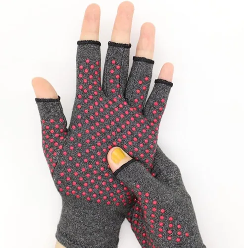 Vista 6 de Guantes de compresión elásticos sin dedos para aliviar el dolor de manos con pantalla táctil, guantes de compresión de medio dedo, guantes