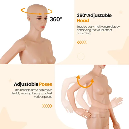 Vista 3 de ZENY Maniquí femenino de cuerpo completo, maniquí de forma de vestido de torso, soporte desmontable, modelo de vestido ajustable de 69 pulgadas