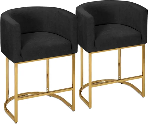Vista 11 de Athena Collection Juego de 2 taburetes de bar tapizados de cuero de 23.5 pulgadas con respaldo y patas de metal, sillas de bar modernas para isla
