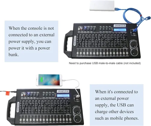 Vista 3 de Controlador de luz de escenario DMX 512 - Controlador de luces DMX de 512 canales con programa integrado y función de interruptor DIP RDM