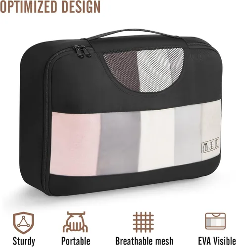 Vista 8 de Veken Juego de 8 cubos de embalaje para maletas, artículos esenciales de viaje para equipaje de mano, juego de bolsas organizadoras de equipaje