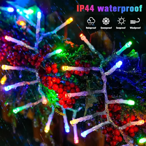 Vista 2 de JMEXSUSS 400 luces LED multicolor en racimo enchufables, luces de cadena navideñas de 20 pies para exteriores impermeables con control remoto, 8