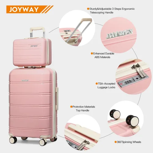 Vista 2 de Joyway Equipaje de 5 piezas, equipaje de viaje ligero con cierre TSA, juego de equipaje, maleta con ruedas giratorias para mujer, Rosado