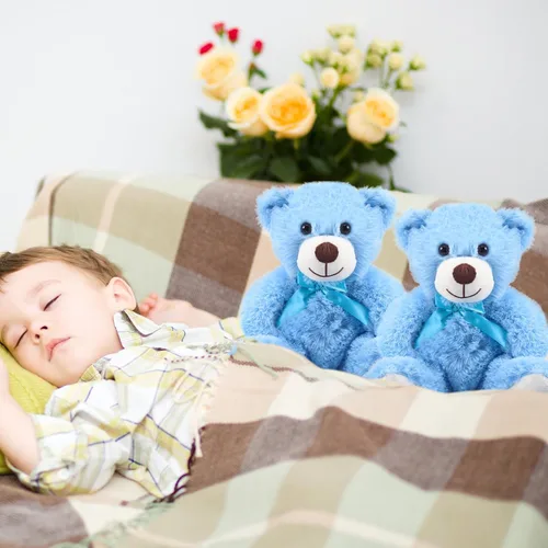 Vista 5 de Jenaai 16 ositos de peluche con lazo de 13.8 pulgadas para centros de mesa de baby shower, revelación de género, decoración de fiesta, regalo de Azul