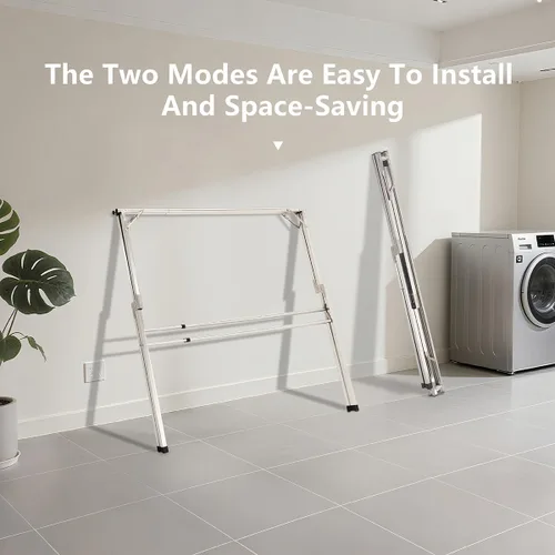 Vista 6 de Estante de secado de ropa plegable de 63 pulgadas, estante de secado de ropa resistente de acero inoxidable para interiores y exteriores, estante