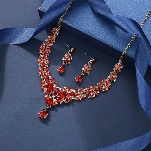 Vista 3 de EleQueen Conjuntos de joyas de novia para boda, collar floral de cristal austriaco, juego de aretes, regalos para mujeres, novias, invitados de boda