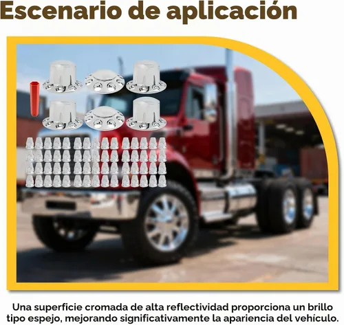 Vista 7 de waltyotur Juego de 6 cubiertas de rueda de eje delantero y trasero de plástico cromado con tuercas roscadas de 1.299 in para semirremolques, 2