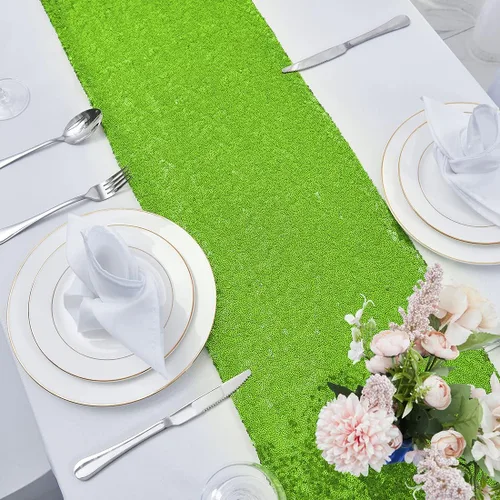 Vista 4 de Pufogu - Camino de mesa de lentejuelas brillantes de 12 x 72 pulgadas para fiestas de cumpleaños, decoración de bodas, despedidas de soltera