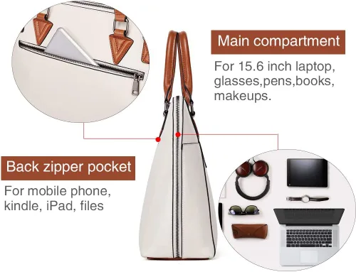 Vista 6 de BOSTANTEN Maletín de cuero para mujer de 15.6 pulgadas, bolso de hombro para laptop, oficina, trabajo, bolso cruzado