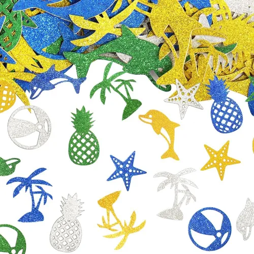 Vista 6 de 200 piezas de confeti de verano, confeti tropical hawaiano con purpurina tropical para decoración de mesa de fiesta de playa hawaiana Luau fiesta