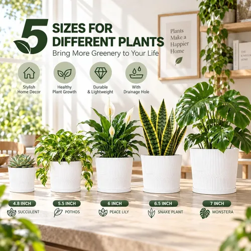 Vista 6 de 2 macetas para interiores, macetas pequeñas de 4.8 pulgadas + 5.5 pulgadas Beige
