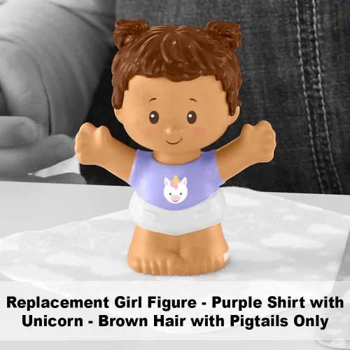 Vista 2 de Pieza de repuesto para Fisher-Price Little People Snuggle Twins - GKY44 ~ Figura de niña gemela ~ Camisa morada con unicornio y coletas