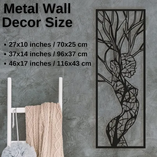 Vista 3 de Arte de pared de metal con cuerpo femenino, decoración de árbol de la vida, decoración de pared de metal, decoración de pared de metal para mujer