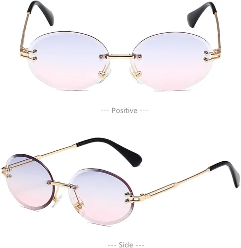 Vista 3 de LASPOR Gafas de sol ovaladas retro para mujeres y hombres a la moda vintage de metal dorado sin marco lentes tintados protección UV400