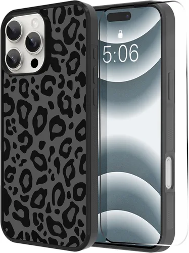 Vista 21 de TEAUGHT Compatible con iPhone 11 Funda con patrón lindo estampado de leopardo negro guepardo + protector de pantalla a prueba de golpes, funda