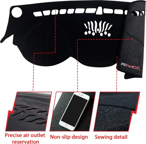 Vista 7 de Tapete antideslizante para tablero de instrumentos compatible con Hyundai Sonata 2011, 2012, 2013, 2014, Sonata 8, protector solar (borde negro)