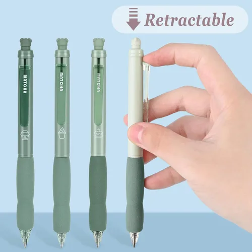 Vista 5 de BAYTORY 8 bolígrafos de gel retráctiles y borrables, 4 azules y 4 de tinta negra, punta fina de 0.020 in con bonito borrador, escritura suave, Verde