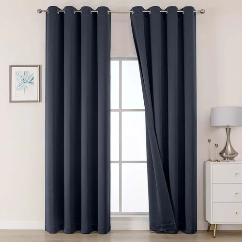 Vista 64 de OWENIE Cortinas 100% opacas de 63 pulgadas de largo, 2 paneles para dormitorio, sala de estar, cortinas superiores con ojales con aislamiento Negro