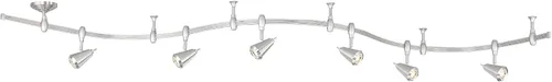 Vista 2 de Pro Track Lámpara de riel – Luz LED de pista de 6 cabezales, níquel cepillado, monorraíl ajustable moderno para techos, islas de cocina