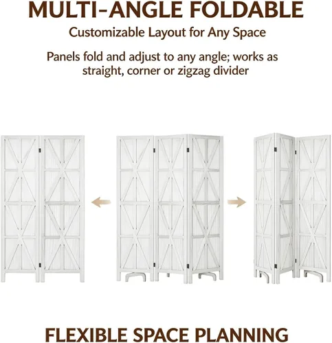 Vista 4 de 6 Panel Wooden Room Divider,67" Tall Folding Privacy Screen,Whitewashed Whitewashed 6 Panel