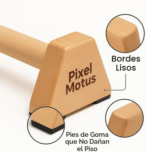 Vista 2 de Barras de empuje de madera – Paraletas de madera maciza con asas ergonómicas aptas para muñecas y pies de goma antideslizantes – Asas de empuje