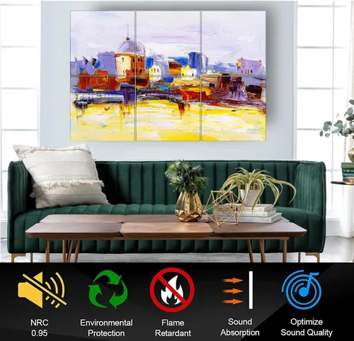 Vista 5 de Paquete de 6 paneles acústicos artísticos insonorizados, paneles de pared de 72 x 48 pulgadas, paneles de sonido decorativos autoadhesivos