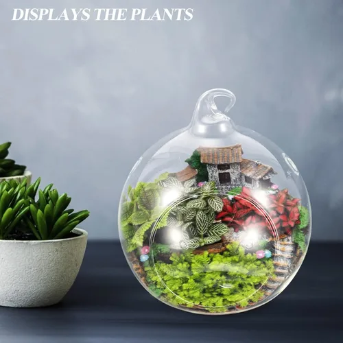 Vista 4 de GANAZONO 2pcs colgante terrario globo DIY aire suculenta plantador transparente florero orbe vela titular para alféizar de la ventana al aire libre