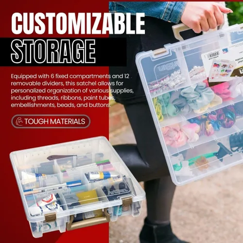 Vista 5 de ArtBin Súper Satchel con divisores extraíbles, organizador de arte y artesanía portátil con mango, [1] caja de almacenamiento de plástico, claro, 1