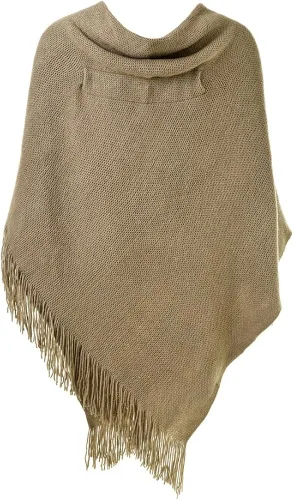 Vista 2 de Ferand Poncho de ajuste holgado para mujer con botones de cuerno elegantes cuello en V y dobladillo en V
