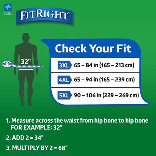 Vista 5 de Medline FitRight Pañales de incontinencia, pañales de tamaño especial para adultos, para hombres y mujeres, máxima protección, tamaño de cintura