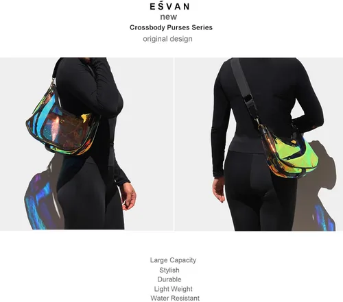 Vista 2 de Bolso de hombro transparente para mujer – Lindo bolso Hobo Tote, bolso cruzado y mini bolso de mano aprobado por el estadio