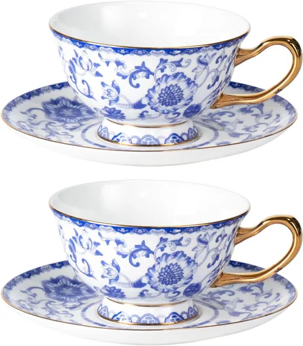 Vista 14 de KAMMAK Juego de 2 tazas de té y platillos, tazas de café de porcelana fina, tazas de café expreso apilables, demitasse de cerámica para café