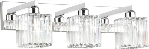 Vista 15 de Aipsun Accesorios de iluminación de tocador de baño, luces de tocador de cristal para baño, 2 luces, accesorios de iluminación de pared de acero