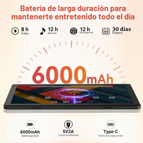 Vista 6 de URAO Tableta, tableta Android de 10.1 pulgadas con procesador Octa-core 30GB RAM 128GB ROM HD IPS pantalla táctil 8H batería, Wi-Fi 6, BT 5.4