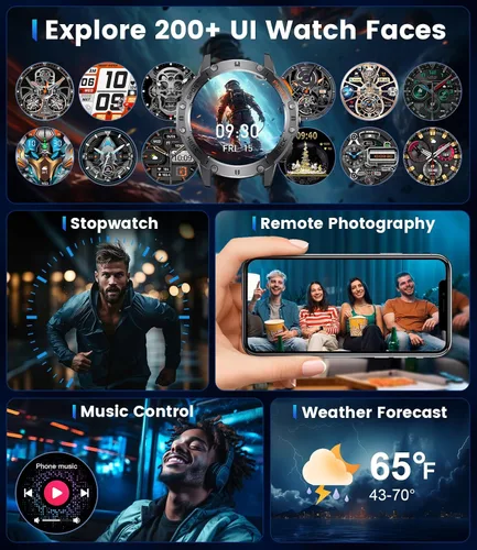 Vista 9 de Relojes inteligentes militares para hombres (responder/hacer llamadas) con linterna LED, batería grande de 530 mAh, monitor de frecuencia
