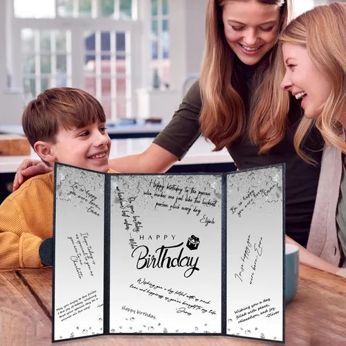 Vista 4 de Crenics Decoraciones de cumpleaños en blanco y negro para mujeres y hombres, libro de invitados creativo alternativo de 45,72 cm x 30,48 cm, gran