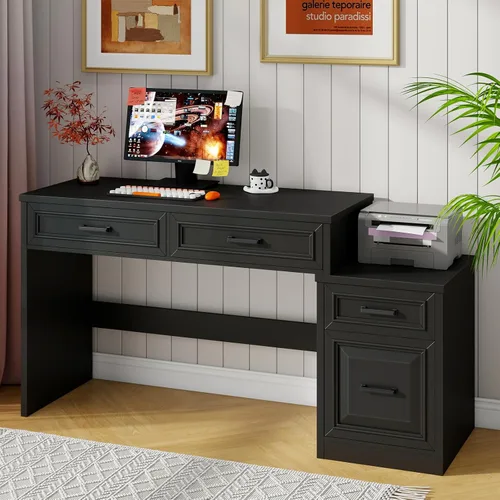 Vista 5 de Vabches Escritorio para computadora de granja de 61 pulgadas con cajón de almacenamiento y archivos, color negro Escritorios ejecutivos