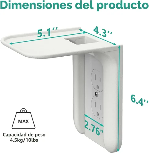 Vista 3 de WALI - Repisa para enchufe de pared, estante de baño hasta 10 libras, organizador de pared estándar vertical dúplex para ahorrar espacio