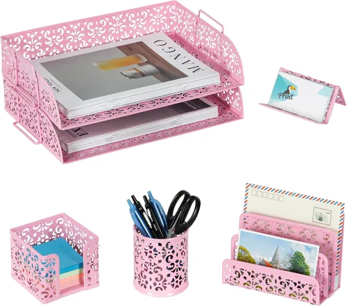 Vista 12 de EasyPAG Set organizador de escritorio 5 en 1 – Incluye 2 Charolas tamaño papel Carta, Clasificador de cartas, soporte de bolígrafos, recipiente
